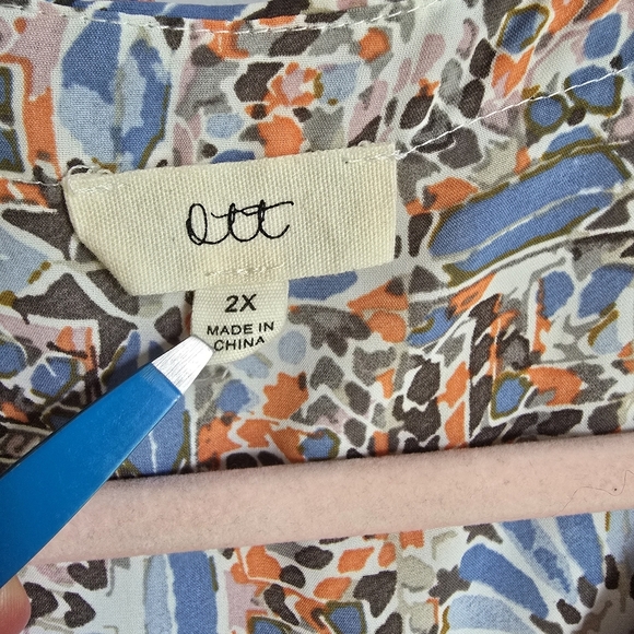 Ott, Blue Pink Boho Floral Relaxed Tiered Blouson Sleeve Tunic Top, Size 2X - Picture 6 of 8